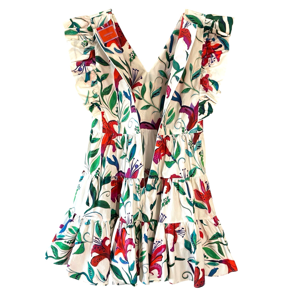 La DOUBLEJ Honeybun Women's Size Large Floral Cotton Tiered Mini Dress Italy NEW - Picture 6 of 16